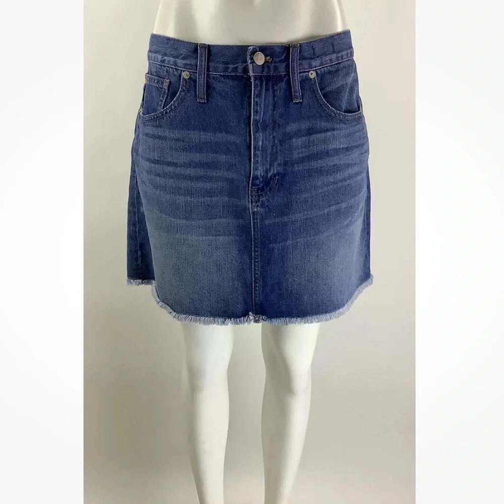 NWT Madewell Sz 30 Rigid Denim A-Line Mini Skirt Blue 100% Cotton Fringe Hem